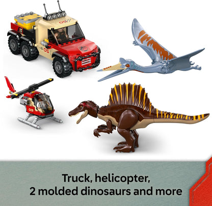 LEGO Jurassic World Spinosaurus e Quetzalcoatlus Missão Aérea - Inclui 2 figuras de dinossauros, caminhão e helicóptero de brinquedo, além de 4 minifiguras - Presente de dinossauros para meninos e meninas a partir de 8 anos - 76976