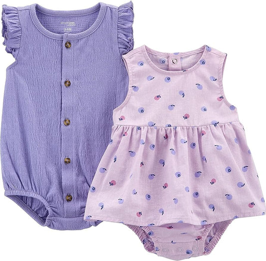 Simple Joys by Carter's BabyGirl Rompers Sem Mangas, Pacote com 2