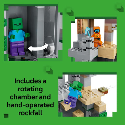 LEGO Minecraft Masmorra Zumbi - Brinquedo Interativo com Minifigura de Andarilho, 3 Figuras de Zumbis, Slime e Mesa de Artesanato - Presente Gamer para Meninos e Meninas a partir de 8 Anos - 21587
