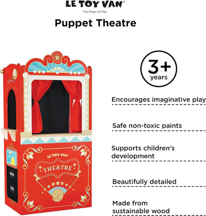 Le Toy Van - Teatro educativo de marionetas en madera | Juguete de juego de rol para niños: apto para mayores de 3 años, multicolor, 69,85 x 40,89 x 121,92 cm