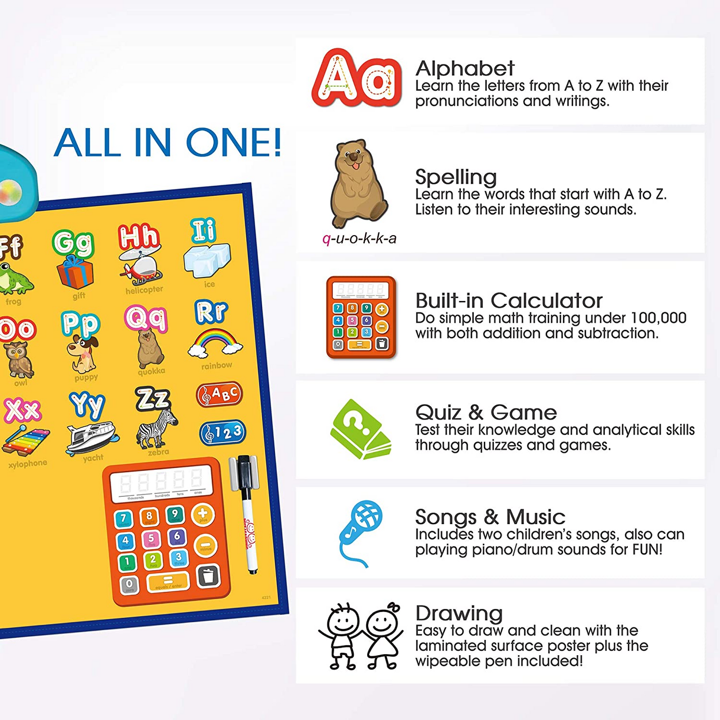 BEST LEARNING i-Poster My Learning Board - Gráfico de parede de alfabeto falante interativo, Aprenda ABC, 123s e brinquedo de pôster de música para bebês e crianças