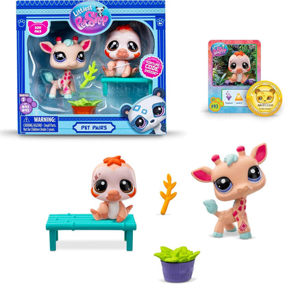 Littlest Pet Shop Série 2 Pet Pairs - Pacote com 2 (UM ENVIADO ALEATORIAMENTE) | Cada pacote contém 2 mini brinquedos LPS Pet, 3 acessórios, 1 cartão colecionável e 1 código virtual | Brinquedos colecionáveis para meninas e meninos