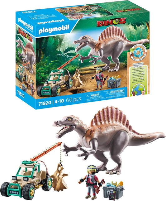 Playmobil | Dinos | Ataque do Espinossauro à Escavação dos Dinossauros | Conjunto de Brinquedos de Dinossauro | Brinquedo de Ação | Brinquedo de Aventura para Crianças a partir de 4 Anos | 71820