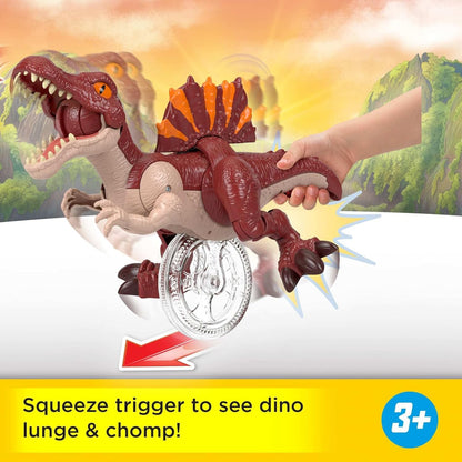 Brinquedo de dinossauro Fisher-Price Imaginext Jurassic World Rebirth, figura de Spinosaurus correndo com movimento de investida e mordida, 23 cm de altura, JFR24