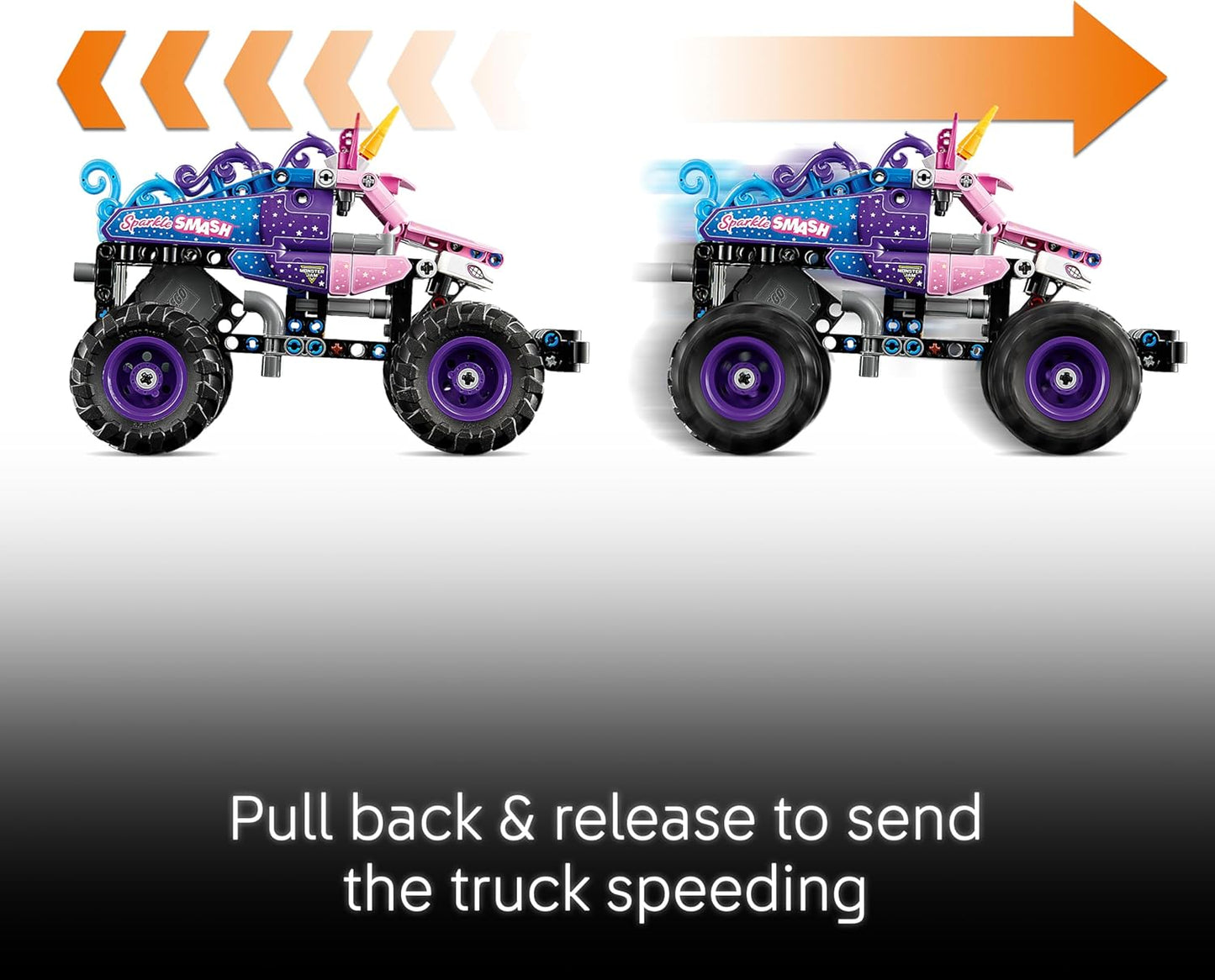 LEGO Technic Monster Jam Sparkle Smash Caminhão de Brinquedo com Mecanismo de Fricção - Kit de Modelo de Carro de Corrida com Tema de Unicórnio Rosa - Presente de Aniversário Criativo para Meninos, Meninas e Fãs a partir de 7 Anos - 42220