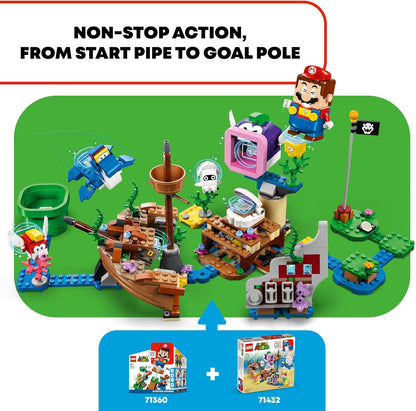 LEGO Conjunto de expansão de aventura Sunken Shipwreck de Super Mario Dorrie, brinquedo colecionável para meninos, meninas e crianças de 7 anos ou mais com figuras de personagens de jogos Cheep Cheep e Blooper, presente para jogadores 71432