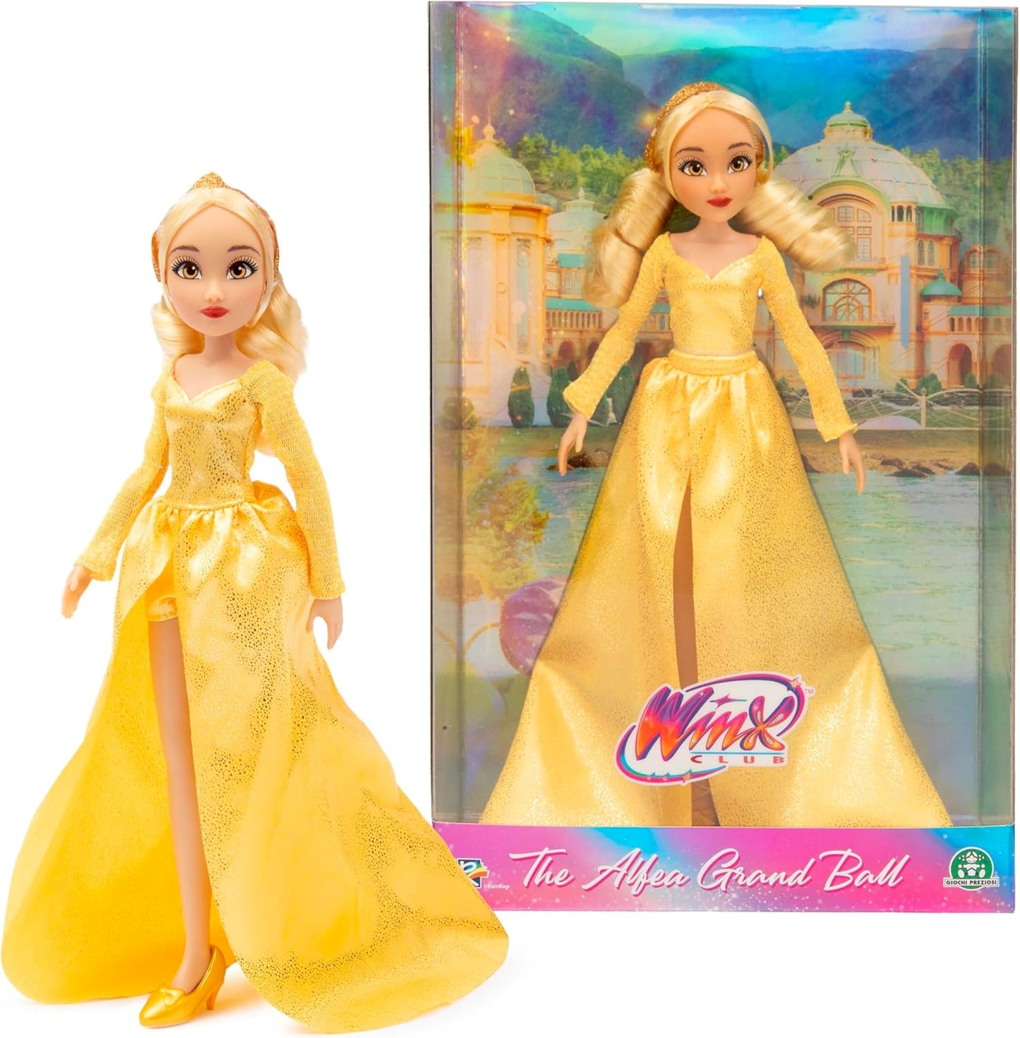 Winx Boneca Club Grand Ball – Stella em um vestido dourado brilhante com tiara – Boneca fada fashion totalmente articulada – Colecionável oficial Winx para meninas – Roupa de baile para crianças a partir de 4 anos