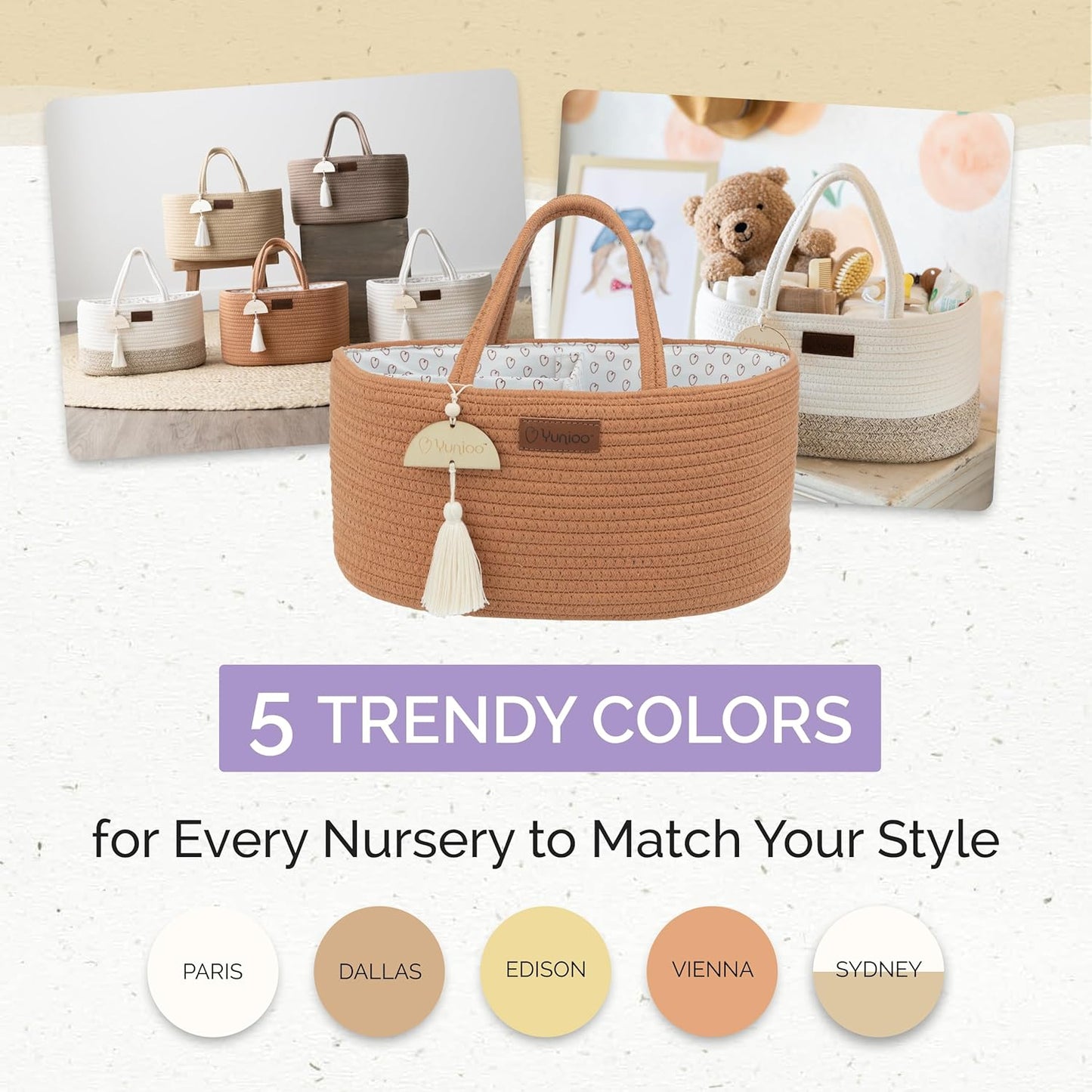 Yunioo Organizador de fraldas para itens essenciais de bebê para recém-nascidos, bolsa para troca de fraldas, cesta para presentes de chá de bebê, organizador de fraldas para trocador e trocador, cesta para guardar brinquedos