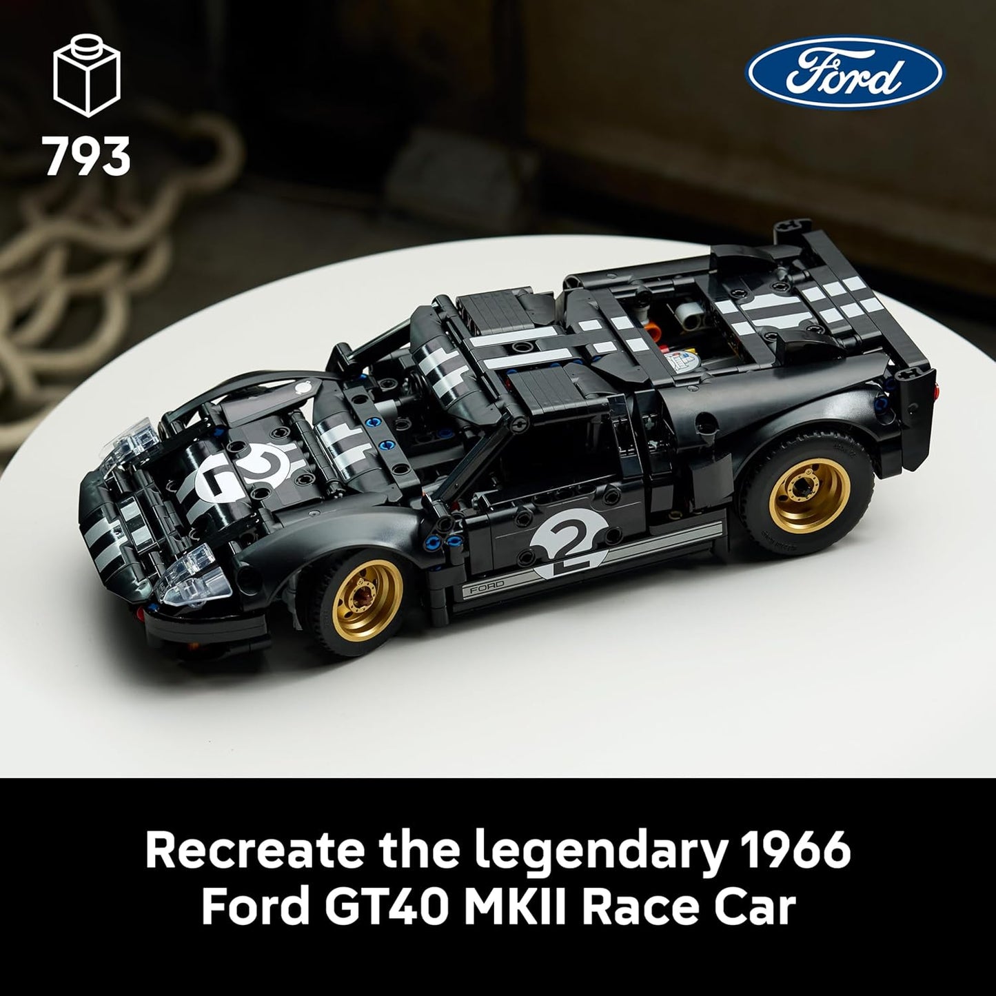 LEGO Technic 1966 Ford GT40 MKII Carro de Corrida - Kit de Modelo Colecionável para Adultos - Conjunto de Engenharia com Motor V8, Detalhes Incríveis e Pintura Exclusiva - Presente para Fãs de Automobilismo - 42223