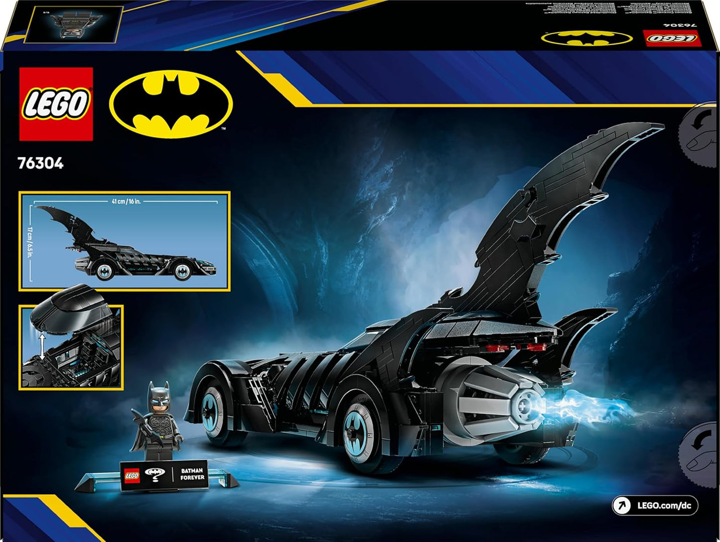 LEGO DC Batman Forever Batmóvel - Brinquedo de carro de super-herói com minifigura - inclui cabine que abre e interior detalhado - Presente para meninos a partir de 12 anos, adolescentes e fãs adultos - 76304