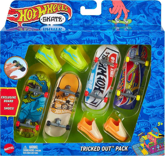 Hot Wheels Skate Tony Hawk Fingerboard e Conjunto de Patins Removíveis, 4 Skates Montados, 2 Pares de Patins, 1 Conjunto Exclusivo (Modelos Podem Variar), HNG72