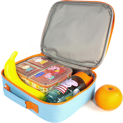 Peppa Pig Conjunto de lancheira para crianças | Bolsa de comida escolar, garrafa de água e pote de lanche | Aventura com George Pig, Rebecca Rabbit, Suzy Sheep | Conjunto de almoço leve a aventura da Peppa para todos os lugares