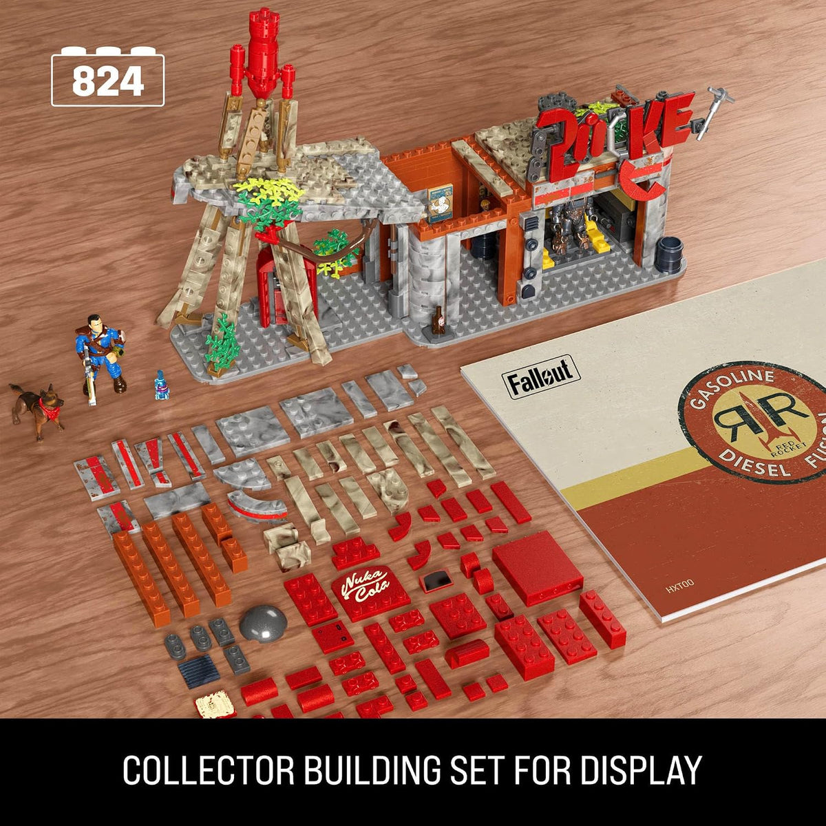 MEGA Brinquedo de Montar Fallout Action Figures – Posto Red Rocket com 824 Peças, 2 Bonecos Articulados e Acessórios, para Colecionadores