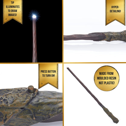 UAU! COISAS - Varinha Lumos de Draco Malfoy com 14 luzes, varinhas oficiais de Harry Potter e presentes do Mundo Mágico, brinquedos e itens colecionáveis, acessórios para fantasias e jogos de interpretação de papéis para fãs, meninas e meninos