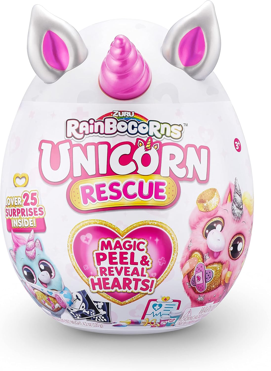 Rainbocorns Unicorn Rescue Surprise, DJ - Pelúcia colecionável - Ovo gigante, mais de 25 surpresas dentro, 35 cm, bicho de pelúcia fofinho, anéis, adesivos, acessórios vestíveis (DJ Unicorn)