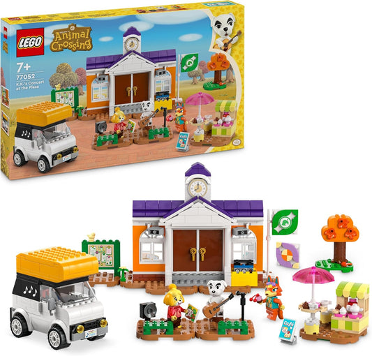 LEGO Animal Crossing KK in the Plaza Building Juguete de construcción para niñas y niños a partir de 7 años, con juego de cafetería, figuras y vehículo de videojuego, regalo de juego de simulación para niños