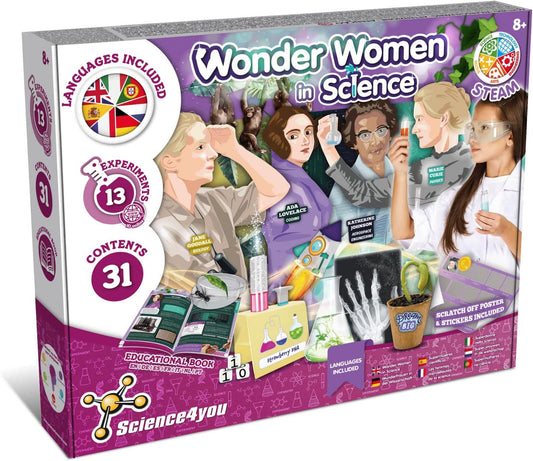 Science4you Wonder Women Science Kit para crianças de 7, 8 e 9 anos ou mais - 13 experimentos para crianças, brinquedo para meninas com conjunto de artesanato para quem ama ciências, brinquedo de haste e presente educacional