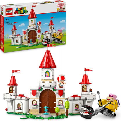LEGO Conjunto Super Mario Battle com Roy no Castelo de Peach, brinquedo de construção de personagem Nintendo para meninos e meninas de 7 anos ou mais, com 3 figuras, conjunto de aventura, presentes para crianças e jogadores