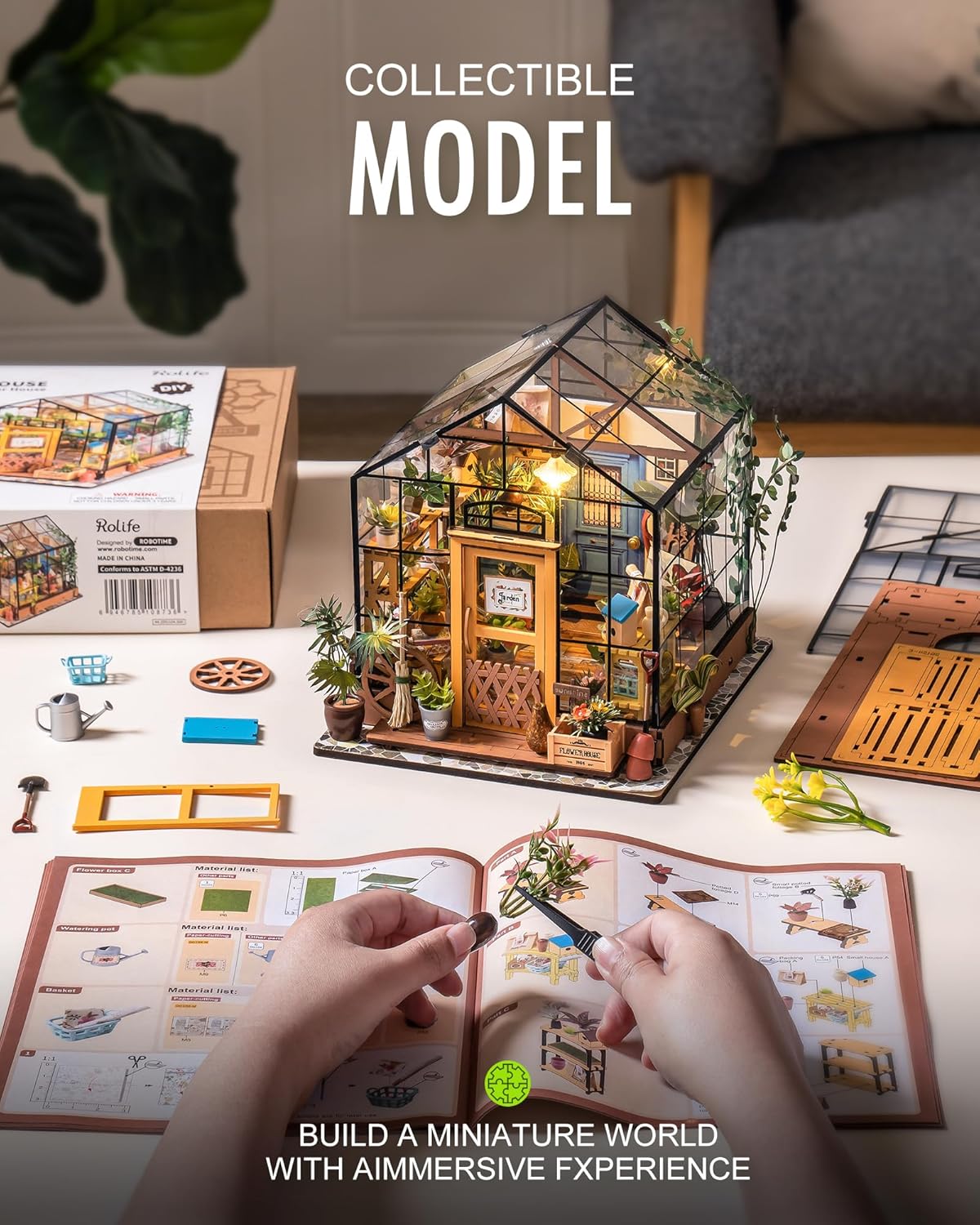 Rolife Kit de casa em miniatura DIY para adultos, estufa, casa de bonecas, kit de artesanato para adultos, kit de modelo para montar, presente de aniversário para mulheres e meninas (Cathy's Flower House)