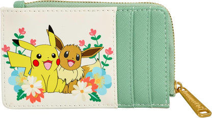 Loungefly Pokémon - Pikachu e Eevee - Carteira Floral - Bolsa Colecionável Fofa - Ideia de Presente - Porta-Cartões com Vários Compartimentos para Cartões - Produtos Oficiais - Para Meninas, Mulheres e Senhoras - Fãs de Anime