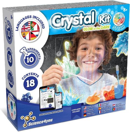 Science4you - Kit de cultivo de cristais para crianças de +8 anos - Conjunto de química com 10 experimentos científicos para crianças: cultivo de cristais e pedras preciosas, brinquedos de haste