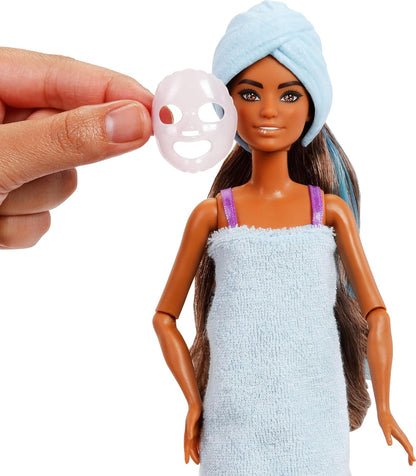 Barbie Festa sem Caixa: Boneca e Acessórios, Série Festa Glamourosa com 10 Surpresas, Incluindo Boneca Roxa Brilhante que Muda de Cor, JFY66