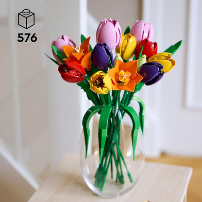 LEGO Botanicals Buquê de Tulipas - Conjunto de Construção de Flores Artificiais para Adultos - Presente DIY para o Dia das Mães, incluindo 14 Tulipas Artificiais em 5 Cores para Decoração de Mesa e Casa - 11501
