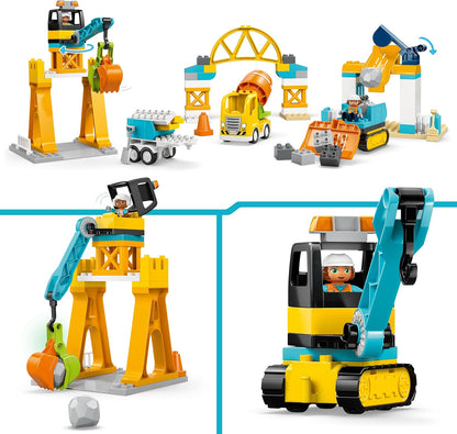 LEGO DUPLO 3 em 1 Canteiro de Obras e Veículos - Brinquedo Educativo para Desenvolvimento da Coordenação Motora Fina de Crianças Pequenas - Inclui Caminhões, Guindastes e Escavadeiras - Presente de Aniversário para Meninos e Meninas