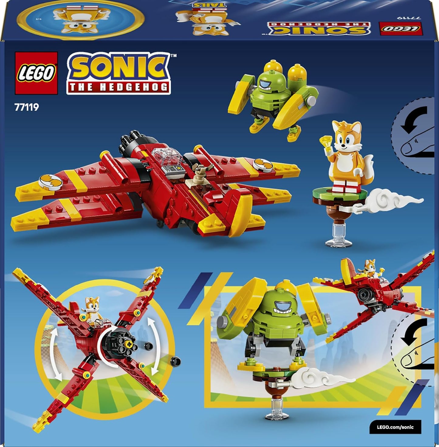 LEGO Brinquedo Sonic the Hedgehog: Avião Tornado do Tails – Inclui figura Badnik, minifigura do Tails e Esmeralda do Caos – Presente gamer para meninos e meninas a partir de 8 anos – 77119