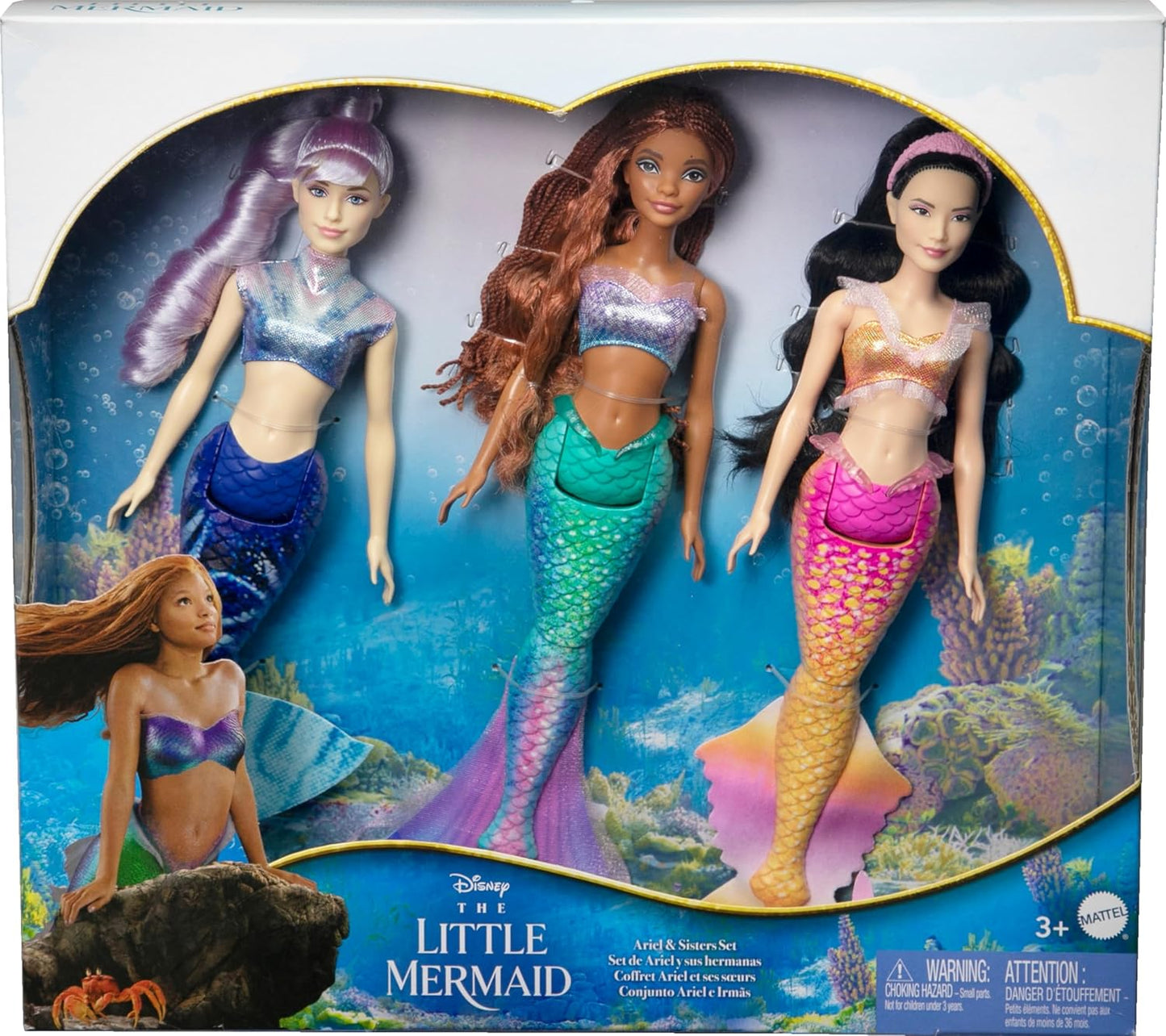 Conjunto de Bonecas Disney A Pequena Sereia: Ariel e suas Irmãs – 3 Bonecas Sereias Fashion (Mala, Karina e Ariel) – HND29