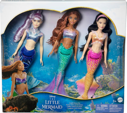 Conjunto de Bonecas Disney A Pequena Sereia: Ariel e suas Irmãs – 3 Bonecas Sereias Fashion (Mala, Karina e Ariel) – HND29