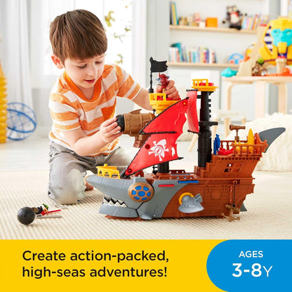Brinquedo Fisher-Price Imaginext para crianças em idade pré-escolar: Navio Pirata Mordida de Tubarão, com figura e acessórios para brincadeiras de faz de conta. Ideal para crianças a partir de 3 anos. HGN68