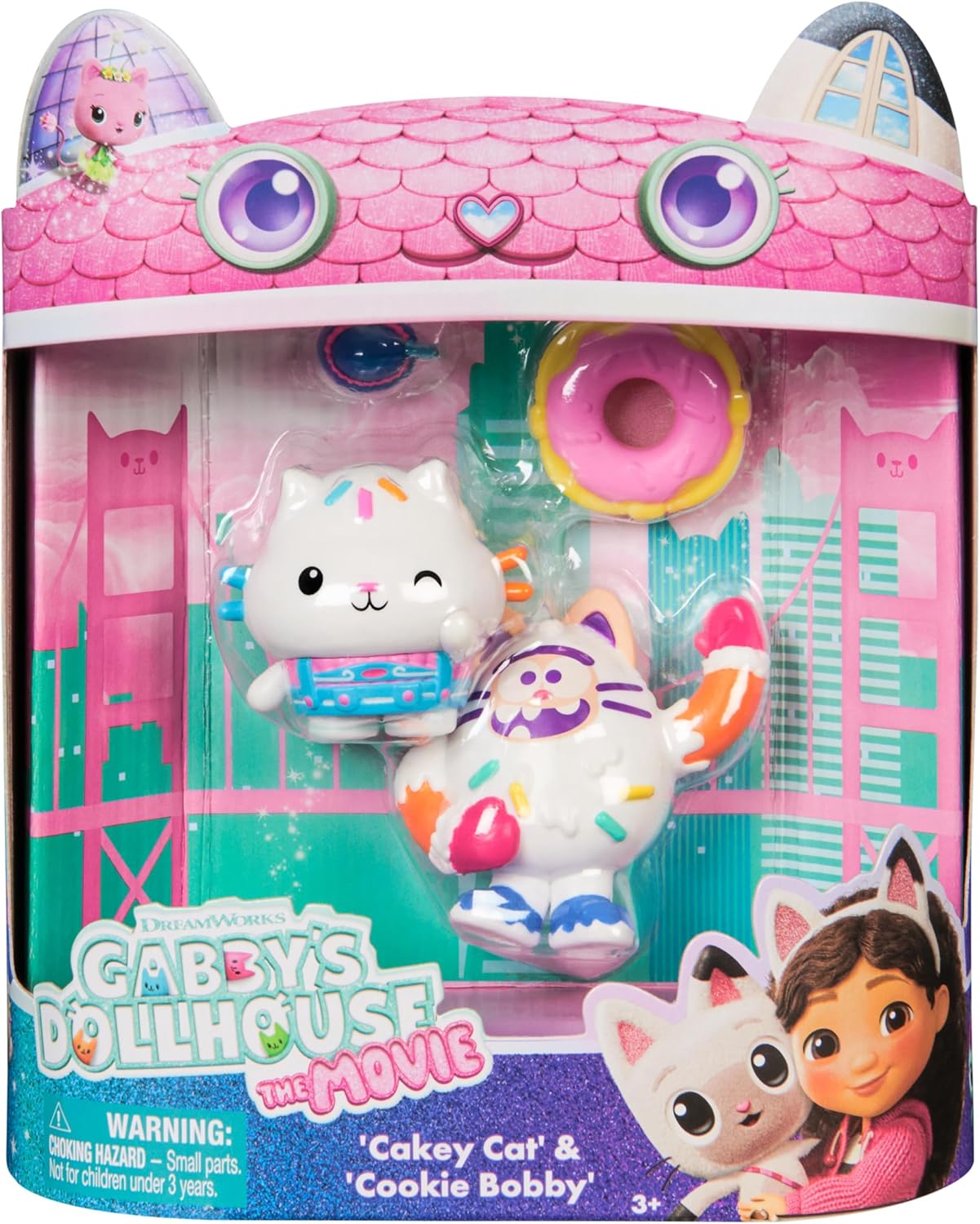 Casa de Bonecas da Gabby: O Filme, Cakey Cat e Cookie Bobby, Figuras de Brinquedo com 2 Acessórios, Brinquedos Infantis para Meninas e Meninos a partir de 3 Anos