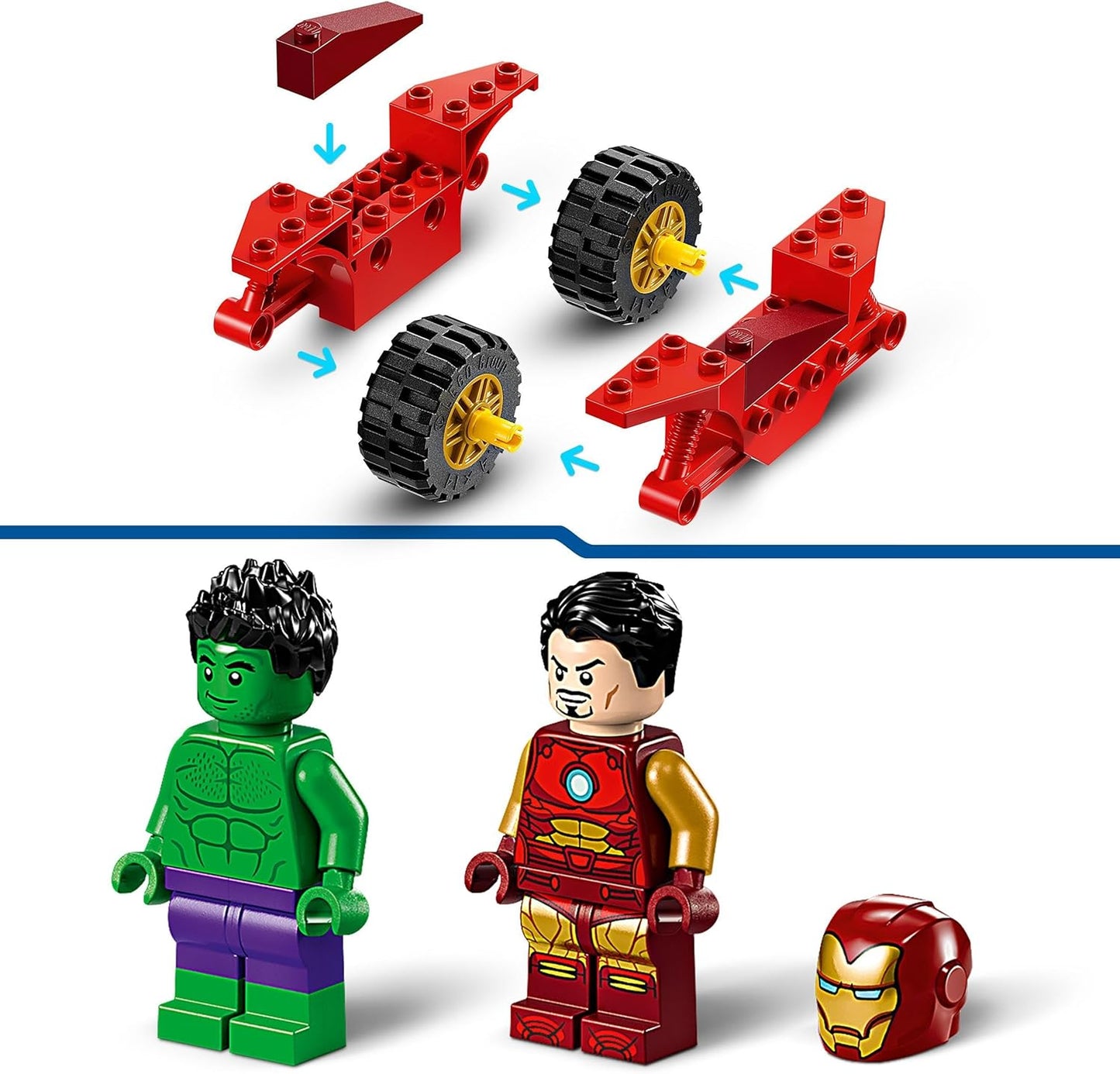 LEGO Marvel Homem de Ferro com bicicleta e Hulk, brinquedo de construção de super-herói para crianças, conjunto colecionável com veículo e minifiguras, presente para meninos e meninas de 4 anos ou mais
