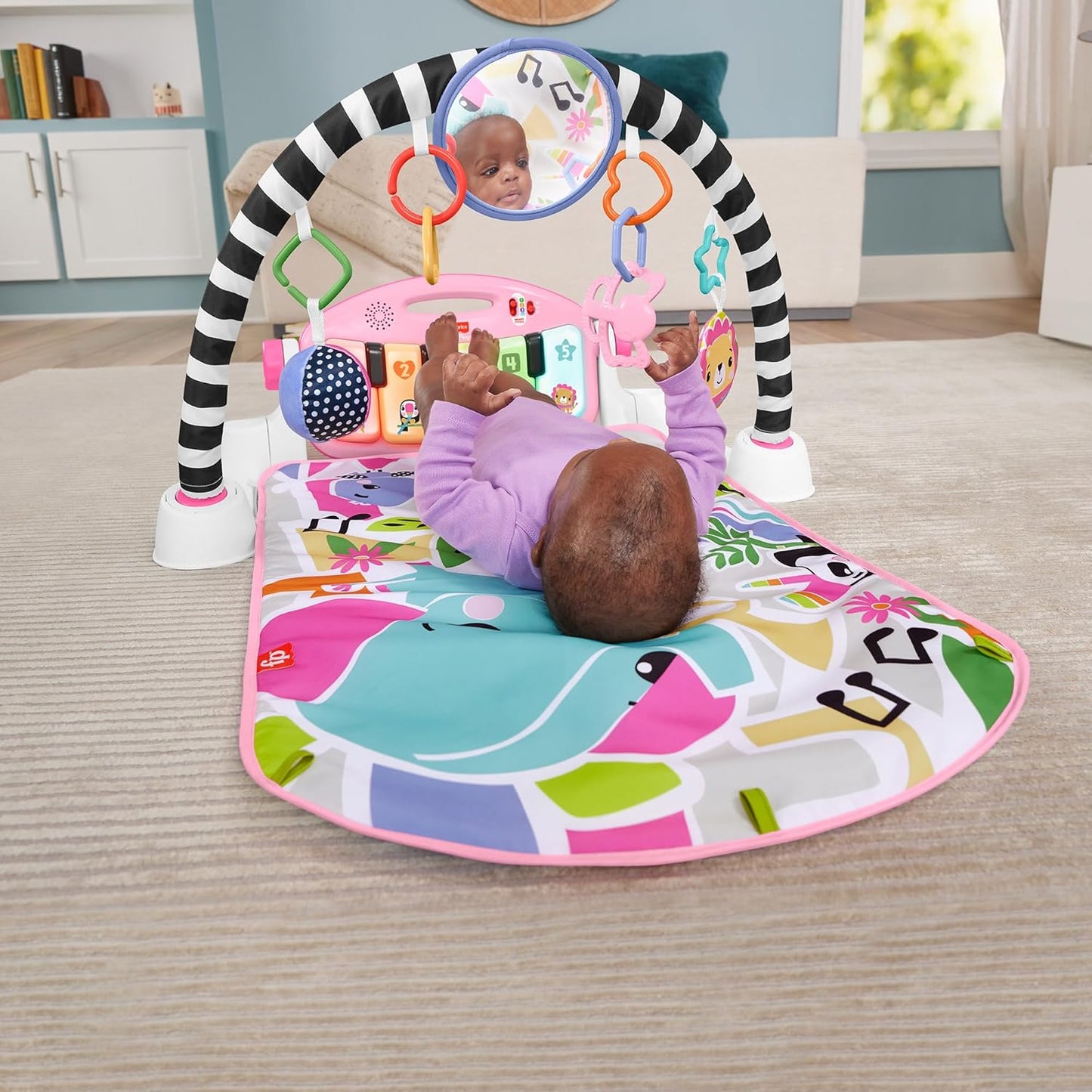 Fisher-Price Tapete de Atividades para Bebês: Brilha e Cresce, Piano e Ginásio para Chutar e Brincar, Brinquedo Musical Portátil com Aprendizado Inteligente, para Bebês a partir de 0 Meses, Rosa, Versão em Inglês (Queensland), HYH63