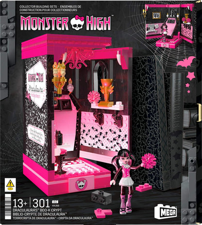 MEGA Conjunto de Montagem Monster High – Cripta "Boo-k" da Draculaura com 301 Peças, Cenário Estilo Livro para Colecionadores, HXJ88