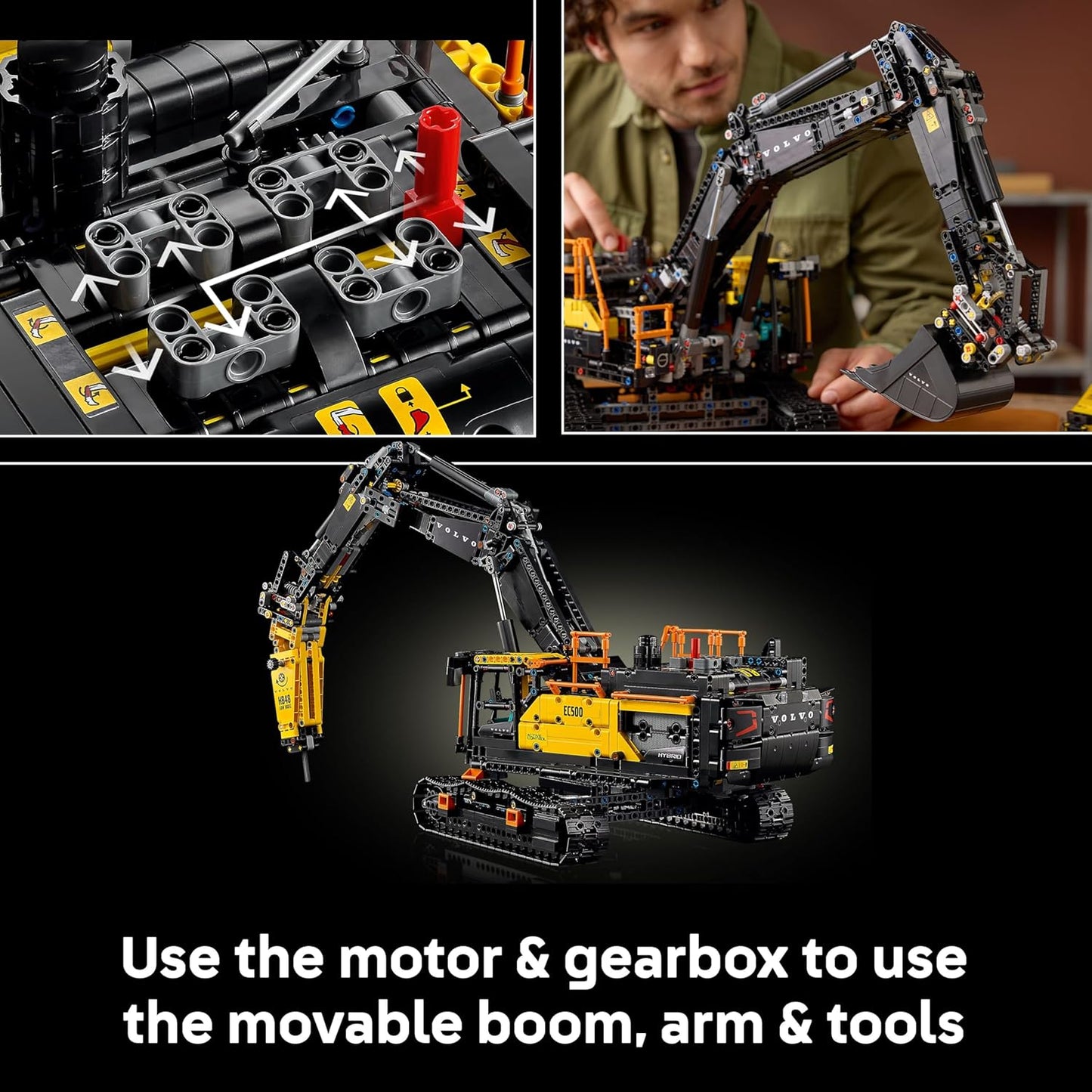 LEGO Technic Escavadeira Híbrida Volvo EC500 - Kit de Modelo de Veículo de Construção Motorizado para Adultos - Inclui Braço Articulado e Esteiras, além de Ferramentas de Martelo e Pá - Ideia de Presente - 42215