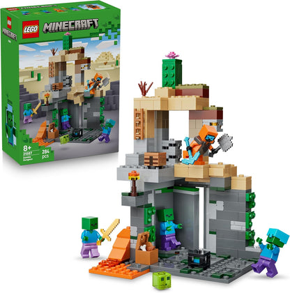 LEGO Minecraft Masmorra Zumbi - Brinquedo Interativo com Minifigura de Andarilho, 3 Figuras de Zumbis, Slime e Mesa de Artesanato - Presente Gamer para Meninos e Meninas a partir de 8 Anos - 21587