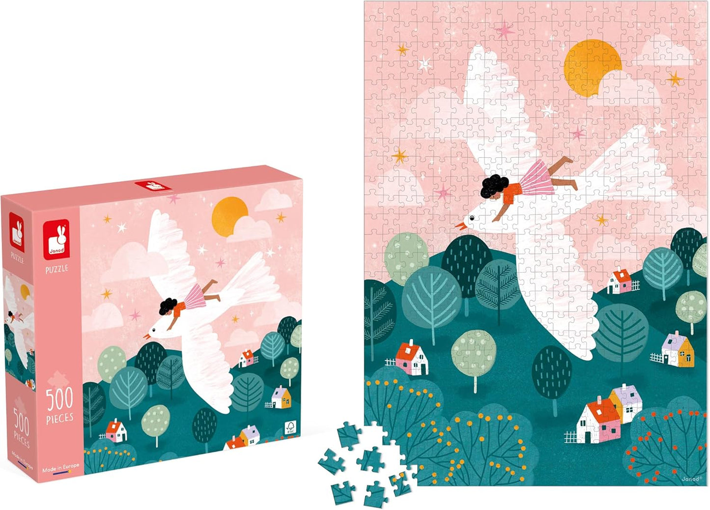 Janod - Puzzle de 500 Piezas - Paloma - Adecuado para Adultos, Adolescentes y Niños - Desarrolla Paciencia y Destreza - Fabricado en Europa y Certificado FSC - A partir de 10 años,