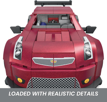 MEGA Brinquedo de Montar Hot Wheels – Carro Colecionável Cadillac ATS-V R com 319 Peças e Modelo Die-Cast, Conjunto de Montar e Exibir para Colecionadores, Vermelho, HRY18