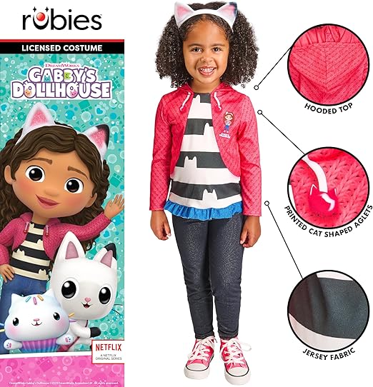 Rubies Fantasia infantil oficial da Casa de Bonecas da Gabby, vestido de festa para crianças.