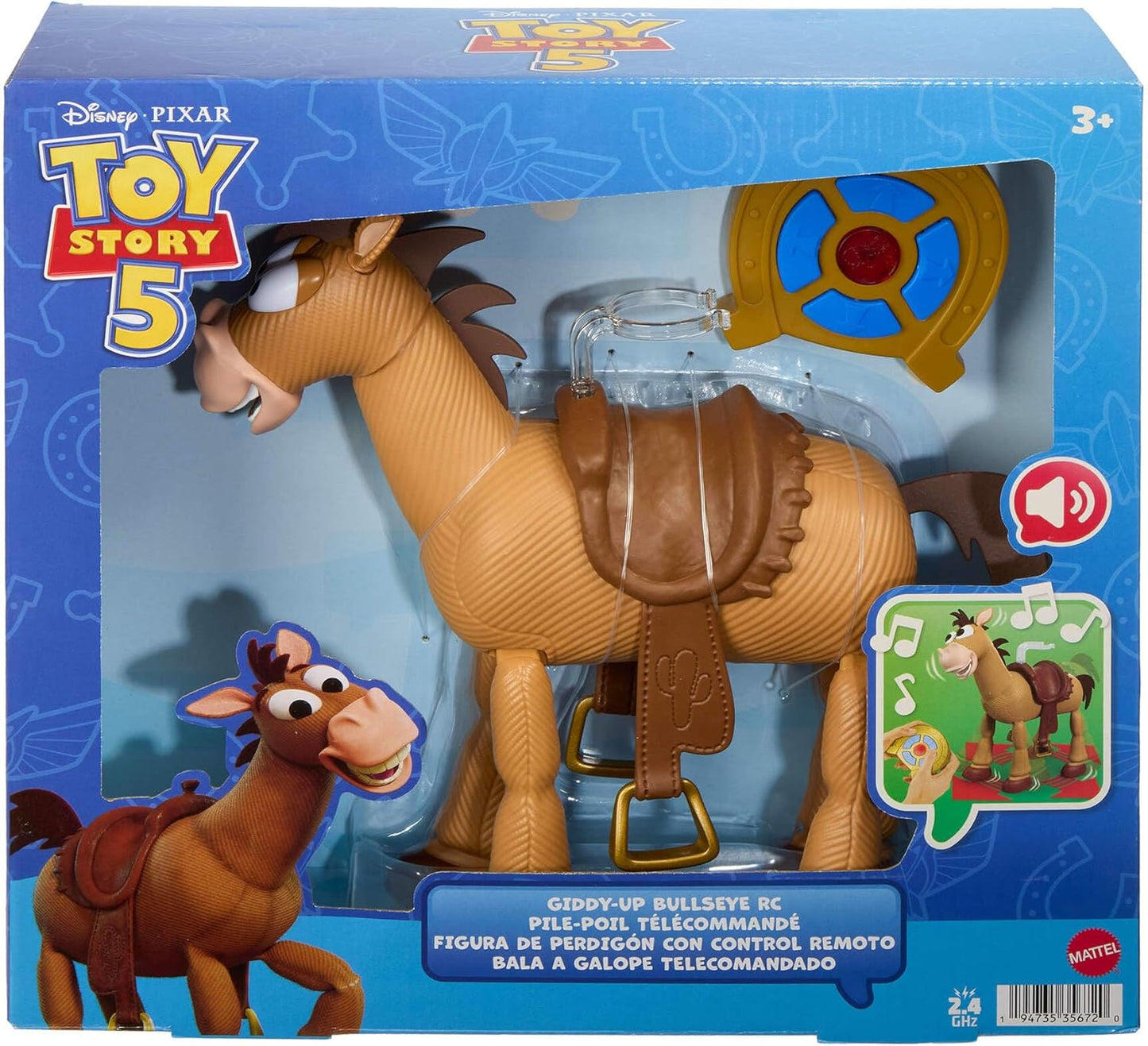 Mattel Disney e Pixar Toy Story 5 – Cavalo Bullseye de Controle Remoto "Giddy-Up" | Brinquedo em escala de 12 polegadas com sons e suporte para boneco (vendido separadamente), JKV52