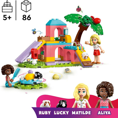 LEGO Conjunto de playground de cobaia Friends, conjunto de brinquedo de construção para meninas de 6 anos ou mais, inclui 2 minibonecas e 2 figuras de animais para brincadeiras imaginativas