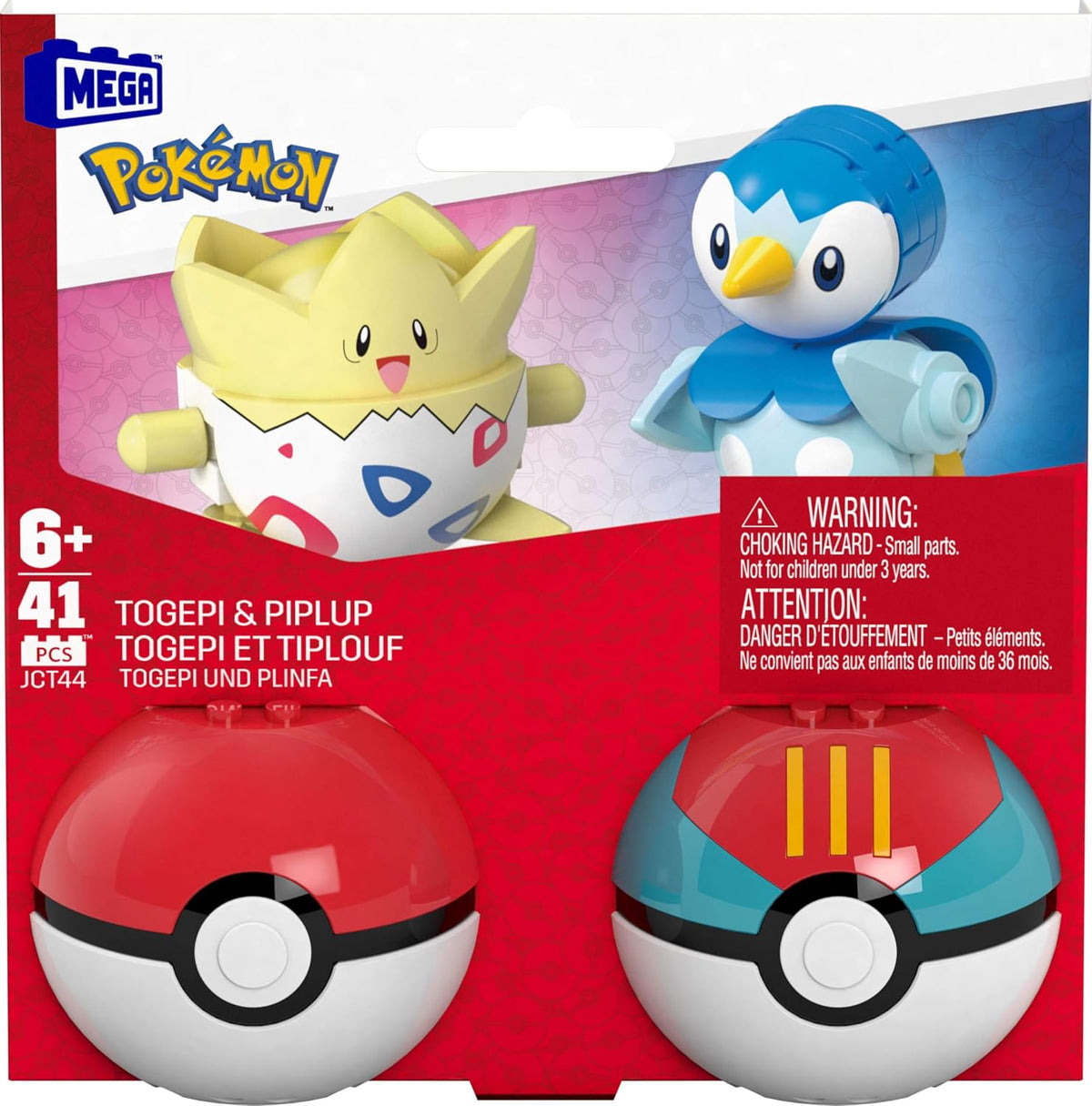 MEGA Conjunto de Brinquedos de Montar Pokémon com Figuras de Ação, Pacote com 2 Poké Bolas (Togepi e Piplup) e 41 Peças, para Crianças, JCT44