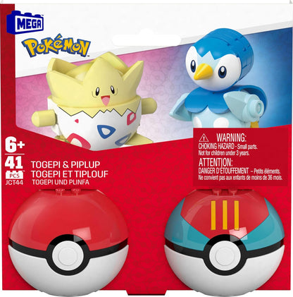 MEGA Conjunto de Brinquedos de Montar Pokémon com Figuras de Ação, Pacote com 2 Poké Bolas (Togepi e Piplup) e 41 Peças, para Crianças, JCT44