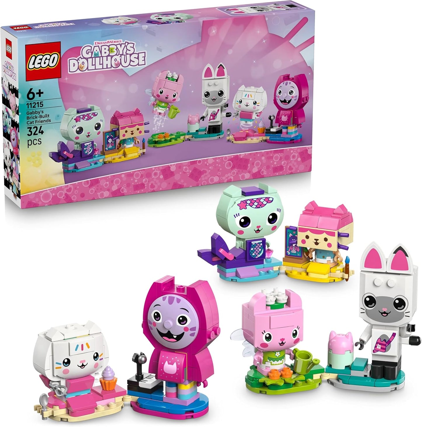 LEGO Casa de Bonecas da Gabby e Amigos Felinos da Gabby - Brinquedo Criativo com 6 Figuras de Animais, incluindo Sereia Gata e Gatinha Fada, além de Suportes de Exibição - Presente para Meninas a partir de 6 Anos e Fãs da Série de TV - 11215