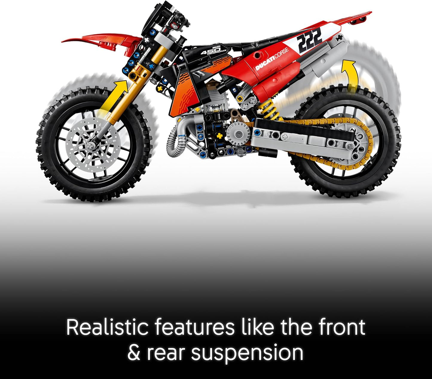 LEGO Kit de Modelo de Moto Technic Ducati Desmo450 MX Factory – inclui moto de brinquedo com motor de cilindro e suspensão – Decoração de mesa – Presente colecionável para meninos a partir de 10 anos – 42238