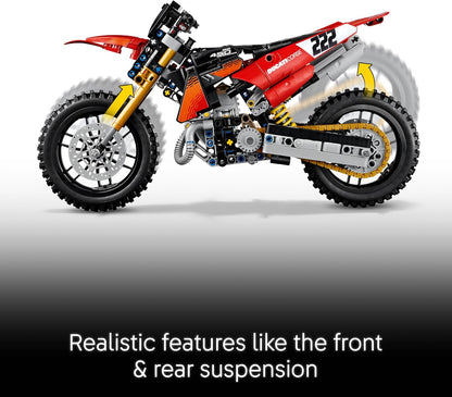 LEGO Kit de Modelo de Moto Technic Ducati Desmo450 MX Factory – inclui moto de brinquedo com motor de cilindro e suspensão – Decoração de mesa – Presente colecionável para meninos a partir de 10 anos – 42238