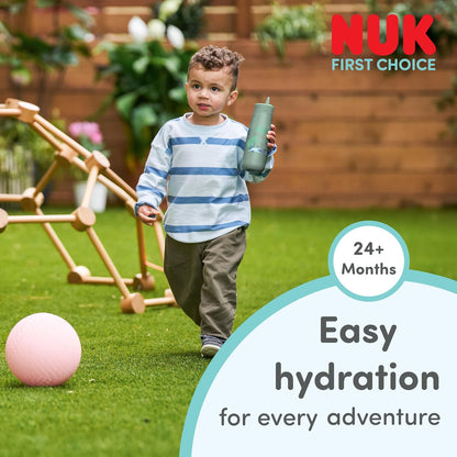 NUK Garrafa de Água First Choice com Canudo Retrátil | 24+ Meses | 450 ml | Canudo Resistente a Mordidas | Garrafa Antivazamento | Pinguim Laranja | 1 Unidade