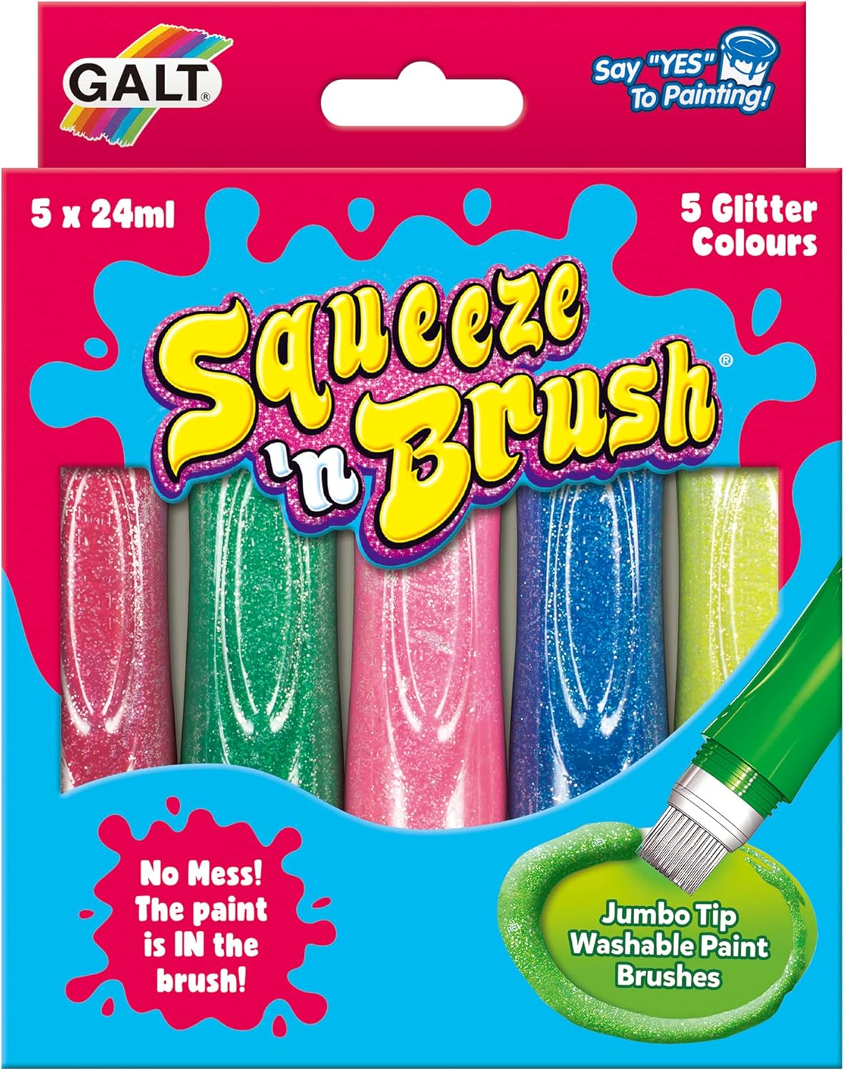 Galt Toys, Squeeze 'n Brush - 5 cores brilhantes, canetas de tinta com ponta de pincel, para crianças a partir de 3 anos
